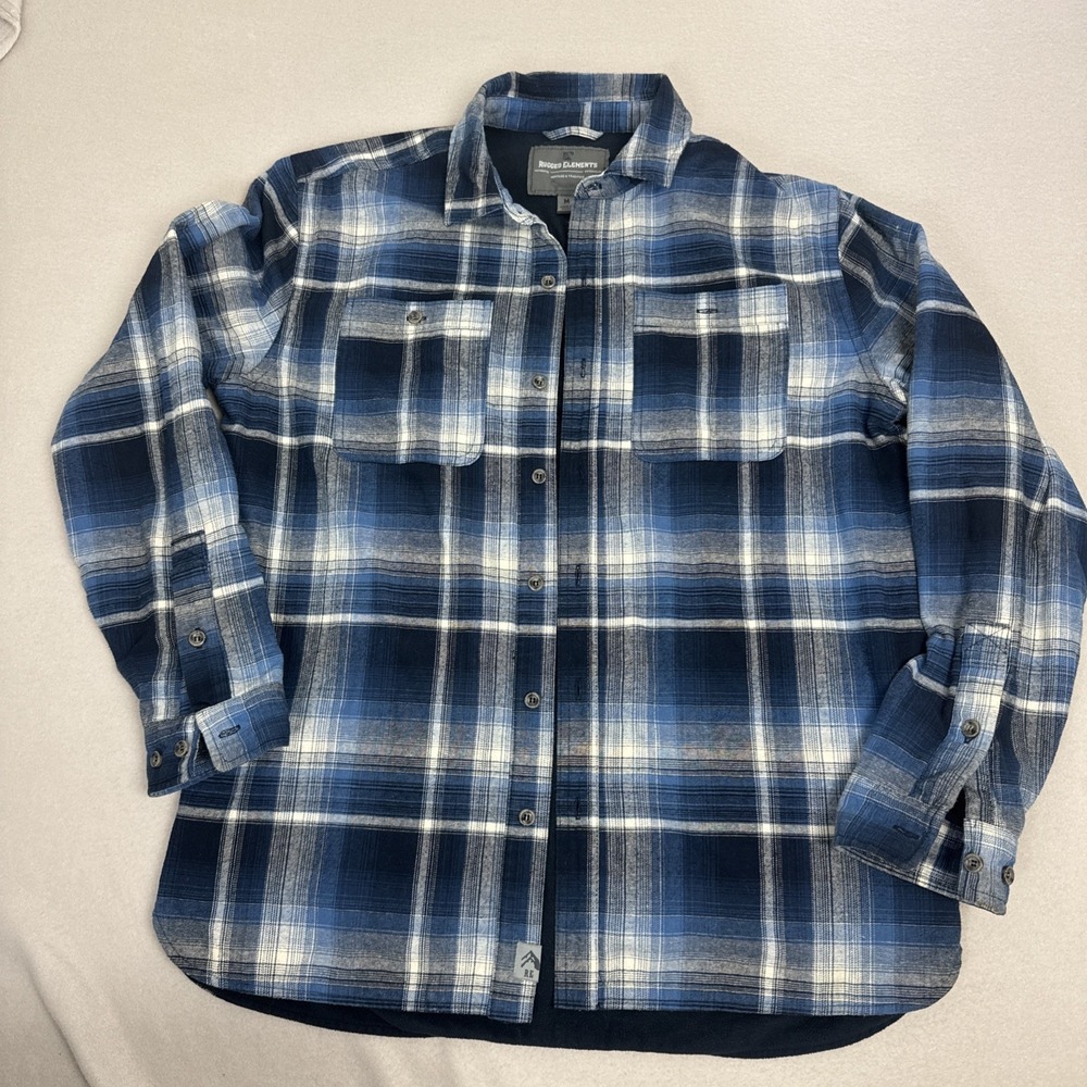 Rugged Elements Blue Plaid Fleece Lined‎ Flannel Shirt Jacket Size M